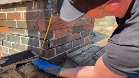 Construction Roof Worker Using Tape Measure to Replace Shingles Видео 304006149