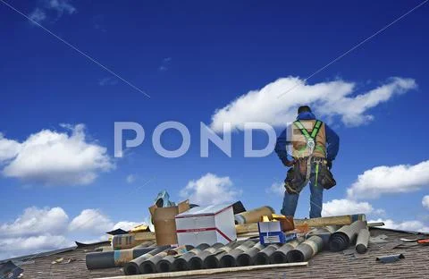 Construction roofer carpenter worker Stock Photos