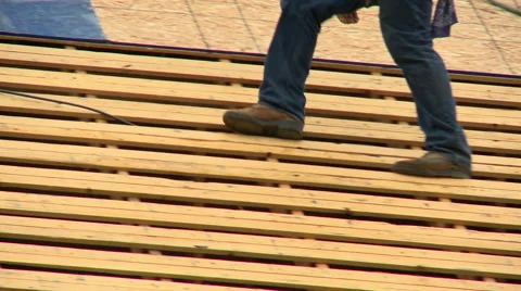 Construction Roofing worker walking Stock Footage 52752524