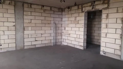 Construction of a room using foam blocks. A completed room unfinished Stock Footage 346082971