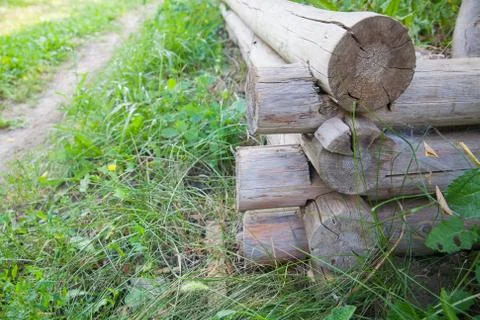 Construction of rural house from logs Stock Photos