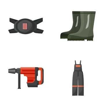 Construction safety equipment power tools overalls vector set Stock Illustration