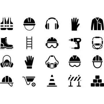 Construction Safety Glyph Icon Set Stock Illustration