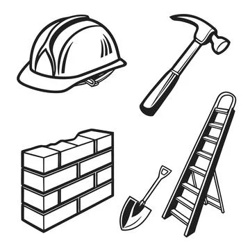 Construction safety hard hat with building tools and equipment illustration Stock Illustration