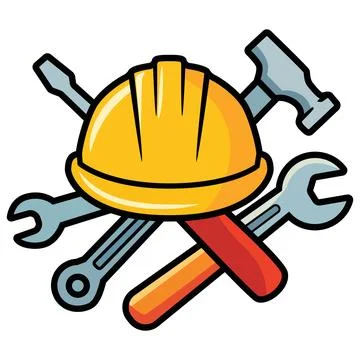 Construction Safety Helmet with Hand Tools Flat Vector Icon Stock Illustration