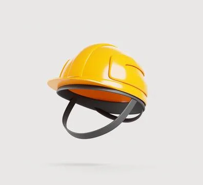 Construction safety helmet for worker 3d render icon. Yellow builder, engineer Illustrazione stock