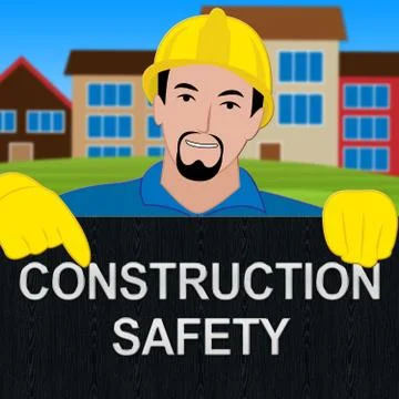 Construction Safety Showing Building Caution 3d Illustration Ilustración de archivo