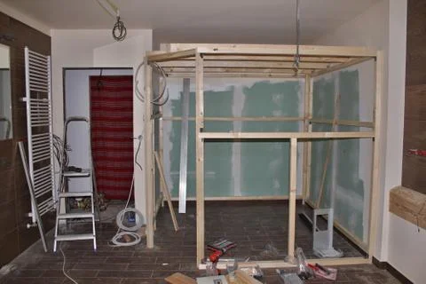 Construction of saunas Stock Photos