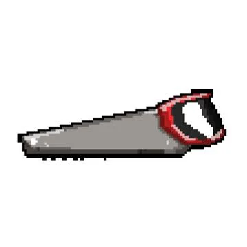 Construction saw hand pixel art vector illustration Stock Illustration