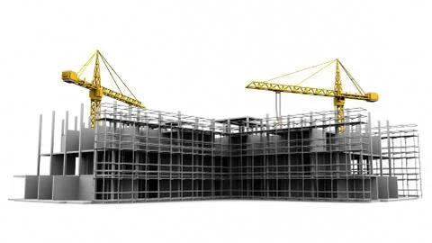 Construction scaffold crane on white background of buildings. 3D rendering Stock Illustration