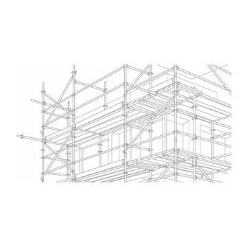 Construction scaffolding outline: building, structure, engineering design Ilustración de archivo