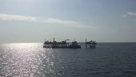 Construction in sea Stock Footage 80564971