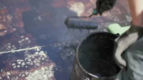 Construction Seal Tar Roller Fix Fixing Repave Repair Vídeo Stock 130599828