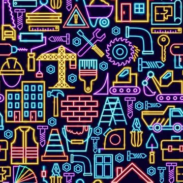 Construction Seamless Neon Pattern Stock Illustration