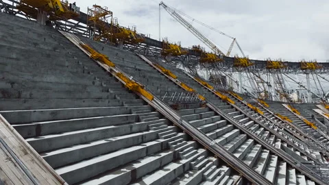 Construction of seats in the stadium Stock Footage 94548869