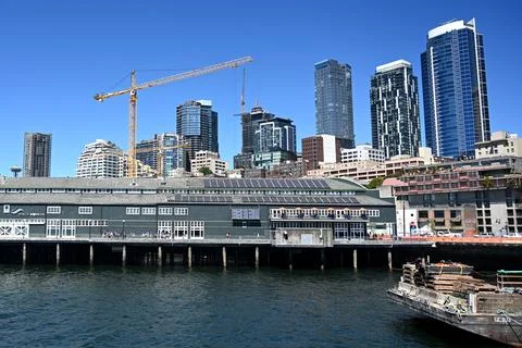The construction in Seattle. Construction crane Stock Photos