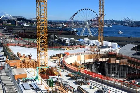 The construction in Seattle. Construction crane Stock-Fotos