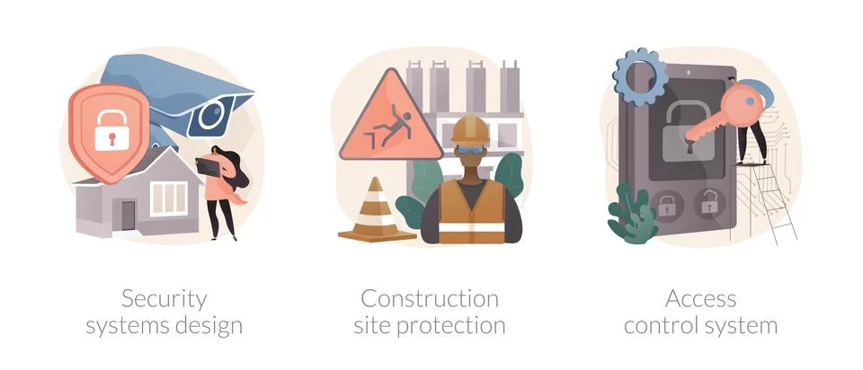 Construction security services abstract concept vector illustrations. Stock Illustration