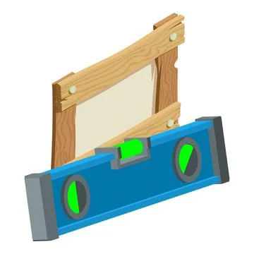 Construction service icon isometric vector. Blue building level and wooden bo Ilustración de archivo