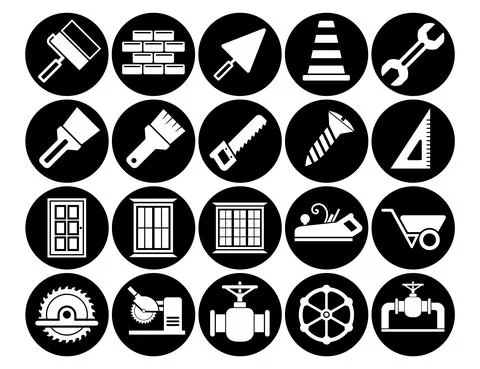 Construction Set vector line icons with open path elements for mobile concept Stock Illustration