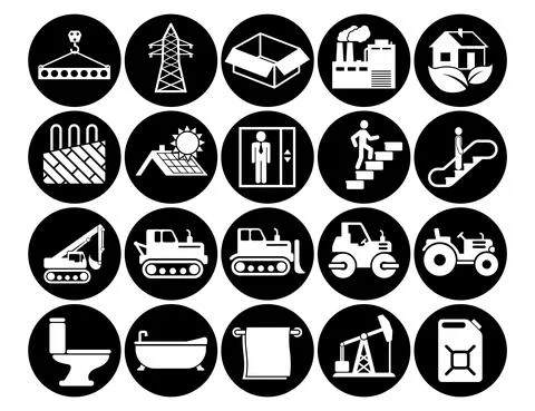 Construction Set vector line icons with open path elements for mobile concept Stock Illustration