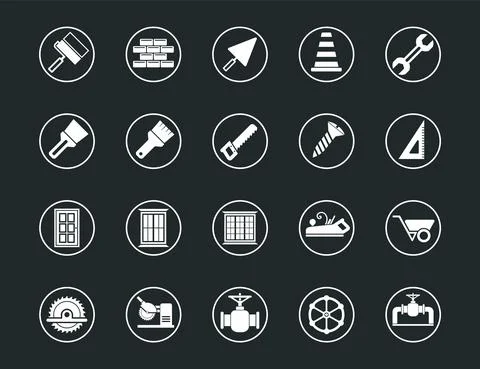 Construction Set vector line icons with open path elements for mobile concept Stock Illustration