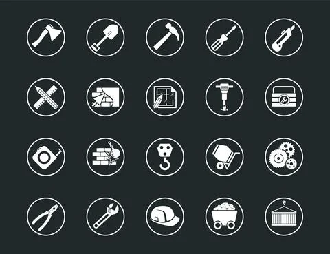 Construction Set vector line icons with open path elements for mobile concept Stock Illustration