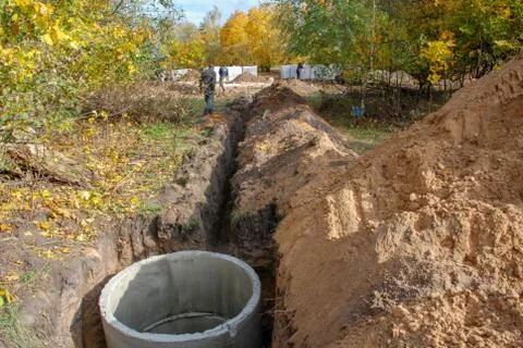The construction of the sewer to the house Stock Photos
