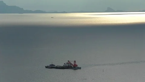 Construction ship at calm blue sea Stock Footage 71761668