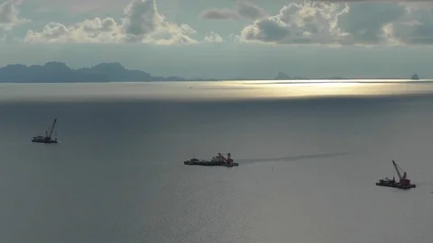 Construction ships at sea Stock Footage 71763234