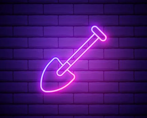 Construction shovel neon icon. Vector illustration for design. Repair tool gl Stock Illustration