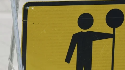 Construction sign for roadworks Stock Footage 76735353