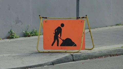 Construction Sign for roadworks Stock Footage 76735999