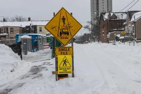 Construction sign in the snow Stock Photos