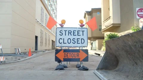 Construction Signs - Street Closed Stock Footage 160219092