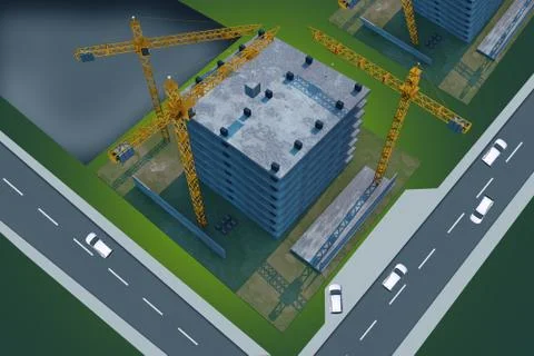 Construction site from above abstract 3d render illustration. buildings const Stock Illustration