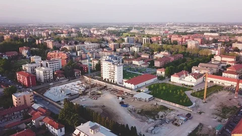 Construction site aerial view from 4k drone - shot in Monza on sunset Video stock 88987073