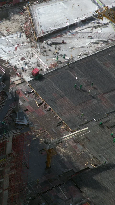 Construction site aerial view with rebar grid Stock Footage 340470496