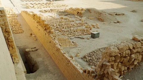 A construction site with ancient blocks of the temple of Hatshepsut in Luxor. Stock Footage 324690455