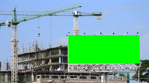 Construction site and big billboard green color Stock Footage 32499853