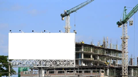 Construction site and big billboard white color Stock Footage 32501170