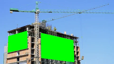 Construction site and big billboard (green color) Stock Footage 34693066