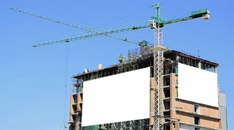 Construction site and big billboard (white color) Stock Footage 34693310