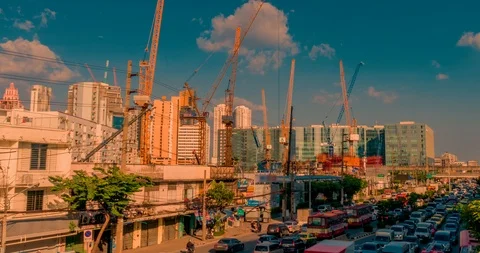 Construction site and busy traffic  Time lapse. Stock Footage 100252014