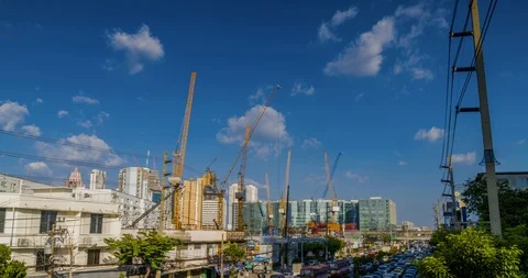 Construction site and busy traffic Tim lapse. Stock Footage 100253254