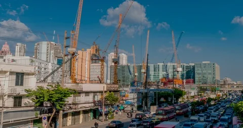 Construction site and busy traffic Time-lapse. Video stock 100255343