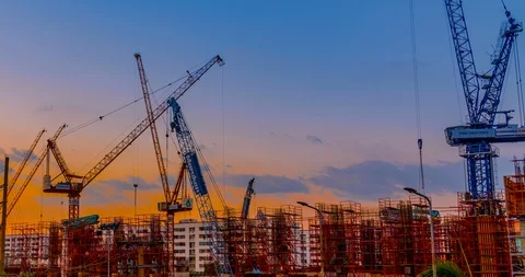 Construction site and busy traffic in city. Stock Footage 100859784
