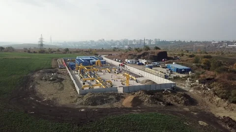 Construction site and city view. gas processing platform used for transfer Stock Footage 166723147