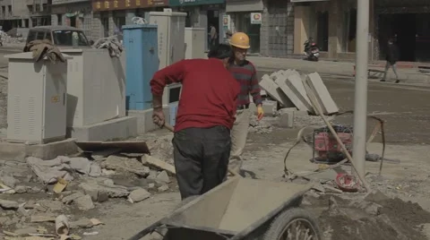 Construction site and construction workers in Tibet China-1 Video stock 49205137