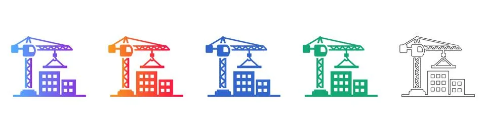 Construction Site and Crane Development Icons Stock Illustration